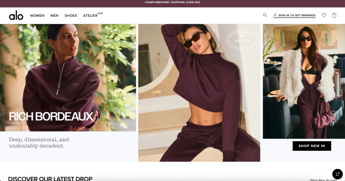 Alo Yoga homepage